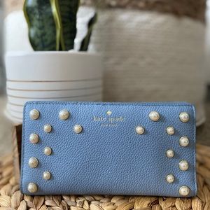 NWT Kate Spade Blue Wallet with Pearl accent